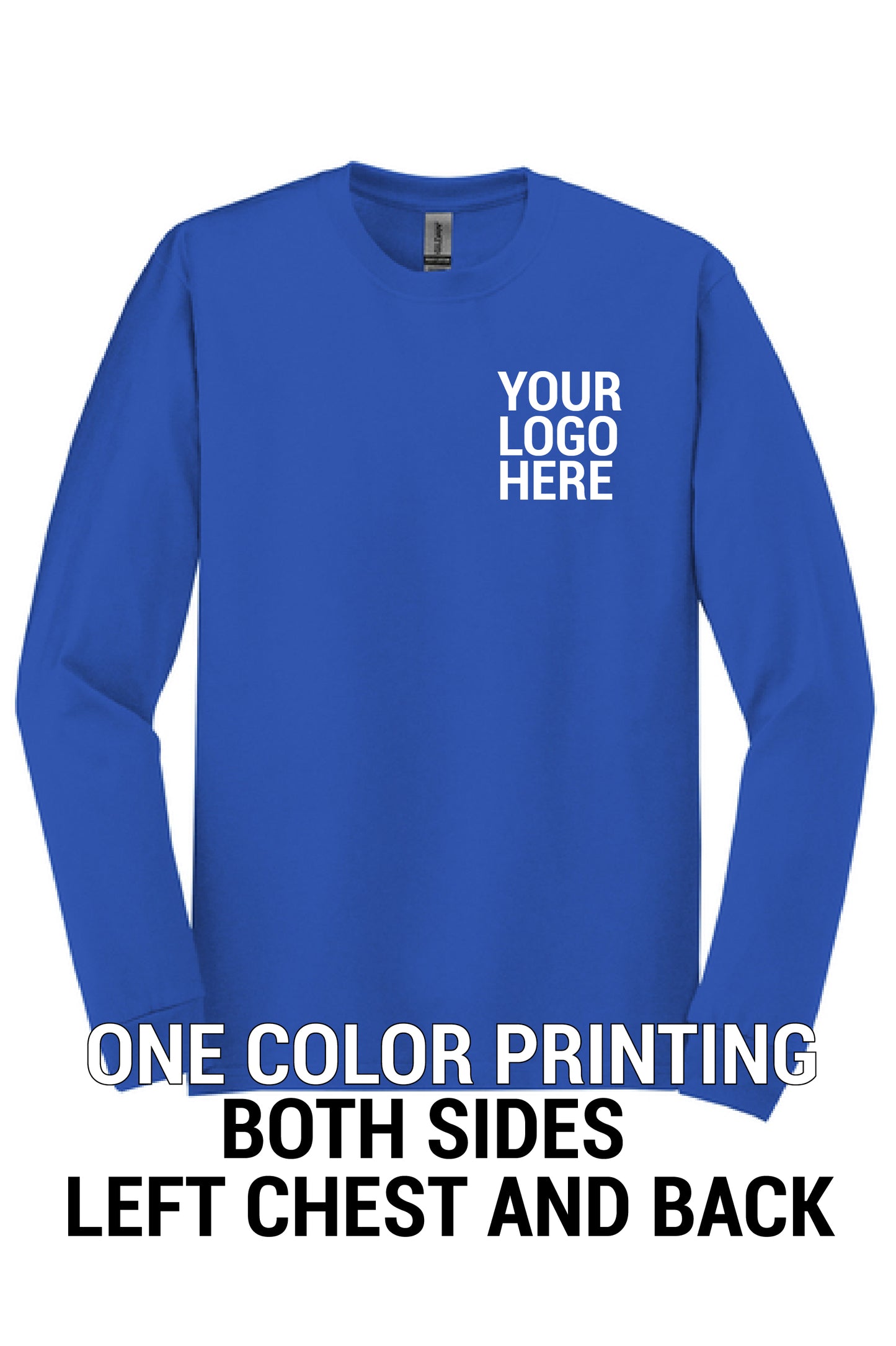 5400 Gildan® - Heavy Cotton™ 100% Cotton T-Shirt Long Sleeve "Dark color garment white ink" "One color printing" "Left chest and Back" 12 minimum pieces