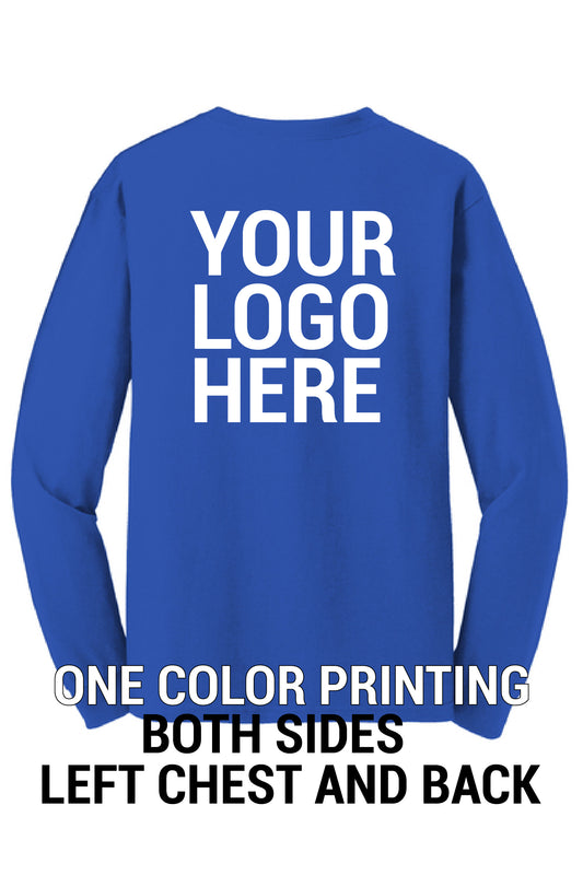 5400 Gildan® - Heavy Cotton™ 100% Cotton T-Shirt Long Sleeve "Dark color garment white ink" "One color printing" "Left chest and Back" 12 minimum pieces