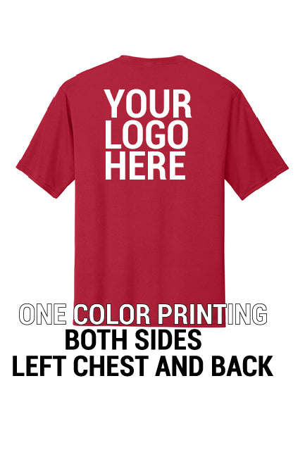 Short Sleeve 100% Polyester PC380 Port & Company® Performance Tee "Dark color garment White ink" "One color printing" "Left chest and Back" 12 minimum pieces