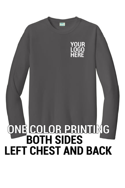 Long Sleeve 100% Polyester PC380LS Port & Company® Performance Tee "Dark color garment white ink" "One color printing" "Left chest and Back" 12 minimum pieces