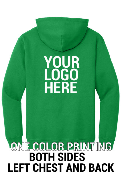 Sudaderas 18500 Gildan® - Heavy Blend™ Hooded Sweatshirt Dark Garment White ink "One color printing" Left chest and back