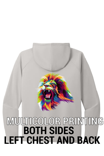 Hoodie 100% polyester Long sleeve PC380H-Sportek-A4 Performance Pullover Hooded Tee "Multicolor ink Left Chest and Back"