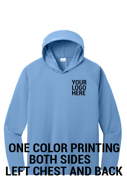Hoodie 100% polyester Long sleeve PC380H Port & Company® Performance Pullover Hooded Tee "Light color garment Black ink" "One color printing" "Left chest and Back" 12 minimum pieces