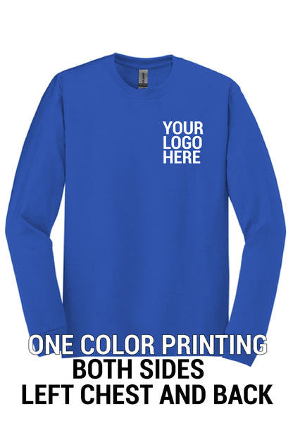 5400  Gildan® - Heavy Cotton™ 100% Cotton T-Shirt Long Sleeve "Dark color garment white ink" "One color printing" "Left chest and Back" 12 minimum pieces