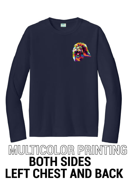Long Sleeve 100% Polyester PC380LS, Sportek Performance Tee "Multicolor printing left chest and back"