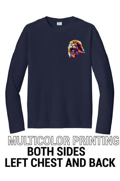 Long Sleeve 100% Polyester PC380LS, Sportek Performance Tee "Multicolor printing left chest and back"